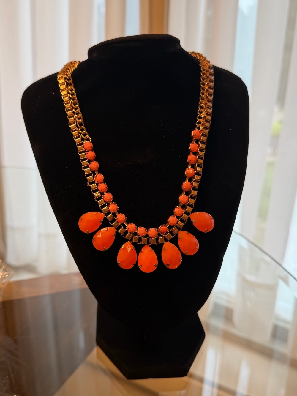Women's Gold Chain Coral Teardrop Statement Necklace